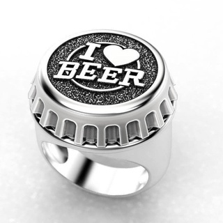 YAHOYA Punk I Love Beer Männer Ring personalisierte Kreativität Lovely 3D Ring Bier Flaschenverschluss Ring Herren Mode Schmuck