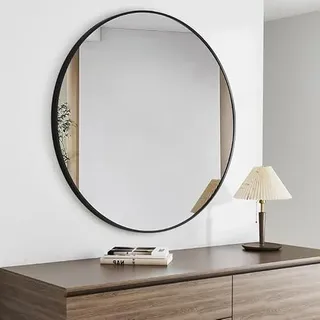 Goezes Wandspiegel 100 cm Rund Spiegel mit Schwarz Rahmen | Runder Groß Badspiegel, Bad Metall Badezimmerspiegel, ideal für Badezimmer, Waschraum, Schlafzimmer, Wohnzimmer