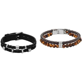 FOSSIL Armband für Männer Leather Essentials, Schwarzes Lederarmband, Länge: 256mm, Breite: 13.7mm, JF04473040