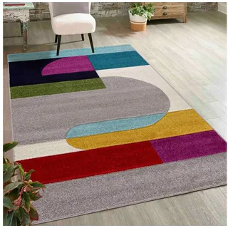 Mazovia Designteppich Modern Geometrischer Teppich Bunt Weich Teppich für Wohnzimmer Bunte, 140 x 200 cm, Fußbodenheizung blau|braun|grau 140 x 200 cm