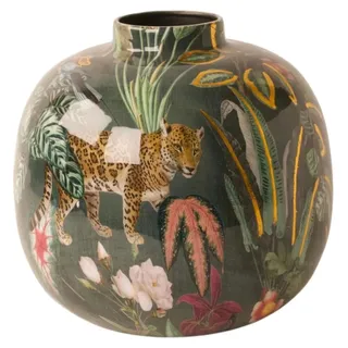 WinQ-Vaas Celestial 25cm – Metallvase mit Pflanzen- und Tierdruck in Petrol, Multicolor für Kunst- und Trockenblumen - Petrol/Rosa