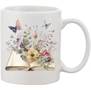 Blondie & Brownie Tasse openBooksFlowers Keramikbecher Blumenbuch Print Geschenk, 1-tlg., Keramik, openBooksFlowers_Tasse Vintage Florale weiß 500 ml