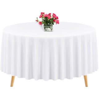 1 Packung runde Tischdecke, 305 cm, weiße Polyester-Tischdecke, waschbare Tischdecken, Polyester-Stoff-Tischdecke für Hochzeit, Party, Bankett, Buffet, Feiertagsessen (weiß, 305 cm)