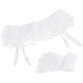 EROSPA® Sexy Straps-Gürtel und Straps-Strümpfe im Set - S/M (Weiss)