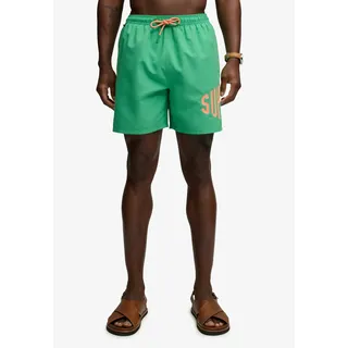 Badeshorts SUPERDRY "PRINTED LOGO 16 SWIM SHORT", Herren, Gr. M, N-Gr, grün (kelly grün), Polyester, unifarben, Badehosen Badeshorts