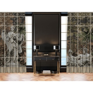 Casa Padrino Luxus Vorhang Set Barock Skulpturen Mehrfarbig 250 x H. 290 cm - Bedruckte Samt Vorhänge - Ösenvorhänge - Schiebevorhänge - Luxus Qualität