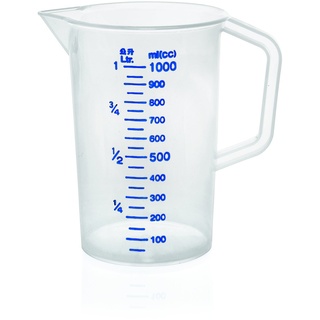 Transparenter Messbecher aus Polypropylen mit blauer Skalierung - mit 100 ml Skalierung in 5 unterschiedlichen Ausführungen/Inhalt: 0,5, 1, 2, 3 oder 5 Liter (Messbecher 1)
