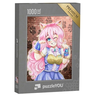 puzzleYOU Puzzle Anime: Neko Mädchen mit rosa Haaren, 1000 Puzzleteile, puzzleYOU-Kollektionen Anime