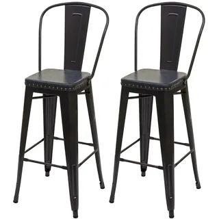 2er-Set Barhocker HWC-H10c, Küchenhocker, Chesterfield Industrial, schwarz-braun