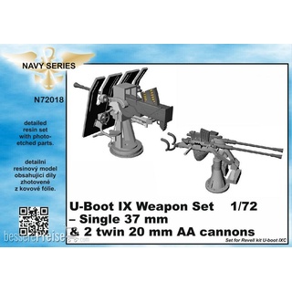 CMK 129-N72018 - U-Boot IX Weapon Set-Single37mm&2twin20m AA cannons for Revell kit in 1:72