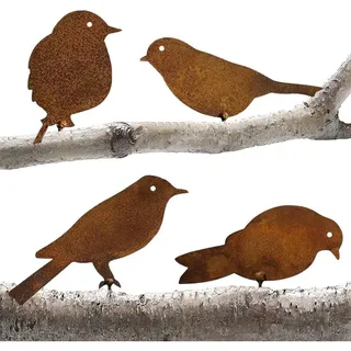 4er-set Rostige Vogel-dekoration, Mit Schrauben Zum Eindrehen In Holz, Naturgetreue Metallvögel Mit Patina, Gartendekoration, Silhouetten-simulation, Vogelfiguren, Wohnkultur, Rustikale Außendekoratio