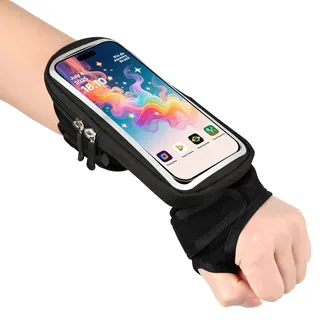 Handgelenktasche Laufarmband Handy Sportarmband Unterarm-Band Armbinde Cycling Unterarm Band für iPhone 15/14/13/12/11 Pro Max mit Schlüssel und Kopfhörerhalter für Reiten,Radfahren,Joggen 6,9"