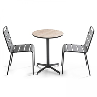 Oviala Business Gartenset runder Tisch und 2 Stühle aus Metall Holz - Oviala