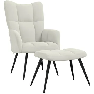 vidaXL Relaxsessel mit Hocker Samt 61 x 96 x 66 cm Cremeweiß