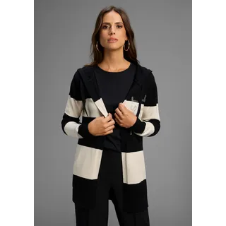 LAURA SCOTT Kapuzenstrickjacke schwarz-sand-gestreift 36/38