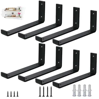 VTOPVMAX Regalhalterungen Schwerlastwinkel 8 Stück - 5 mm Starke Stahl Metall Regalträger mit Lippen, Industrielle Rustikale Schwarz Wand Regal Halterungen Kit 30 cm