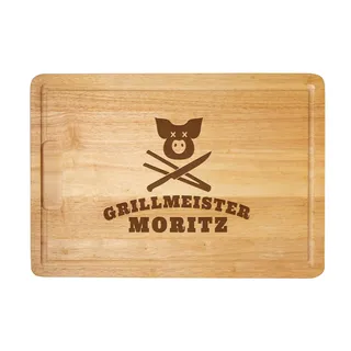 Casa Vivente Schneidebrett aus Holz mit personalisierter Gravur für Grillmeister, Geschenk für Männer, Motiv Schwein Grillmeister, 40,5 x 28,5 x 2 cm