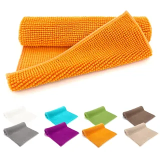 heimtexland ® Badvorleger Chenille Super Flauschig Saugstark Badteppich Badematte Ökotex Typ771 Orange 70 x 120 cm