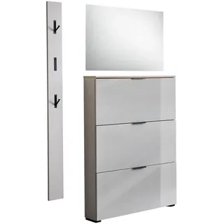 Voleo Garderobe NEW York, Eiche, Kaschmir, Glas, Holzwerkstoff, 3-teilig, 125x200x19 cm, Made in Germany, Garderobe, Garderoben-Sets & Serien, Garderoben-Sets