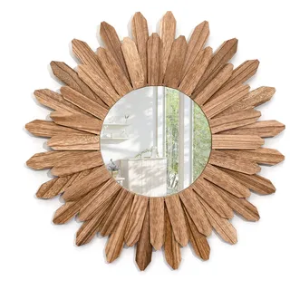 Emfogoo Wandspiegel 53cm Groß Rustikal Holz Sunburst Boho Spiegel Boho Wanddeko Deko Wanddeko für Haus Wohnzimmer Schlafzimmer Flur (Rustikal Braun)