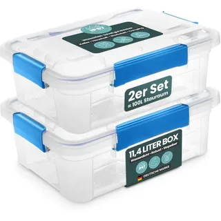 Kreher® Aufbewahrungsbox mit Deckel (11,4 Liter) – Wasserdichte Box stapelbar, Luftdichte Box BPA- & schadstofffrei, robuste Lagerboxen mit Silikondichtung, Kunstoffbox mit 6 Clips (2)