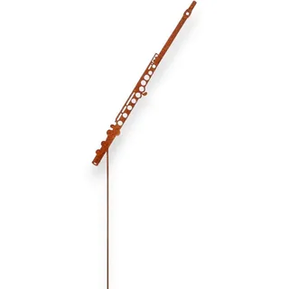 Gartenstecker Querflöte aus Cortenstahl – Gartendeko Rostoptik 110 cm | Wetterfeste Metall Gartendeko in Edelrost-Optik für Garten & Beet – ganzjähriger Gartenstecker & Geschenk für Querflötisten