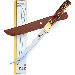 DRAGON RIOT Filetiermesser scharf Fisch, Edelstahl Fischmesser mit Scheide | 15.3 CM Fischfiletmesser mit Ergonomischem Griff, Scharfes Angelmesser für Fisch und Fleisch, Geschenke für Männer