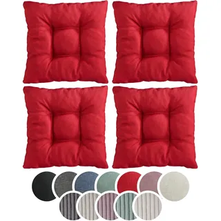 sleepling 4er Set Stuhlkissen 38x38 cm, Sitzkissen für Stuhl & Bank 38 x 38 cm, Weicher Möbelstoff, Indoor & Outdoor, Made in EU, Oeko-Tex, waschbar bis 30 Grad, Rot