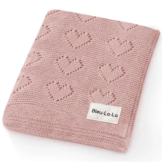Bleu La La Herz Babydecke - 100% Luxuriöse Weichbaumwollstrick Warme Gemütliche Kuscheldecke für Kinderwagen und WiegePuckdecke für Neugeborene Säuglinge und Kleinkinder (Ballettrosa)
