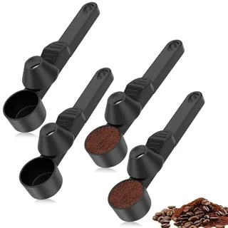 4 Stück Kaffeelöffel Portionierer,Kaffeelöffel mit Trichter, Kaffeemesslöffel für Gemahlenen Kaffee 30 ml, Langer Griff Dosierlöffel für Proteinpulver, Tee(schwarz,4)