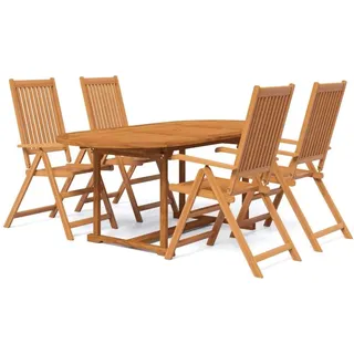 Gartenmöbel-Set, für Mahlzeiten im Freien, Massivholz Akazie ölbehandelt, ausziehbarer Tisch, 4 klappbare 5-fach verstellbare Stühle, 5-teilig - Bunt