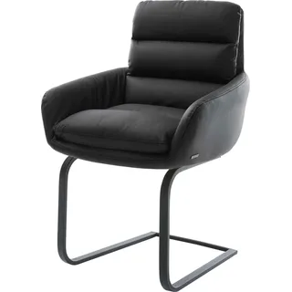 DELIFE Schwingstuhl Abelia-Flex mit Armlehnen Freischwinger flach Schwarz Echt-Leder Schwarz
