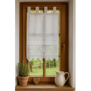 HOSSNER - ART OF HOME DECO Scheibengardine 30x45 cm (1 St), Schlaufen, blickdicht, Baumwolle, Vintage, Romantische Stickerei weiß