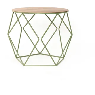 MYWIRE® Couchtisch Sanna - großer runder Couchtisch aus Holz & Metall, Ø 44 cm, Industrial Design, robuster Beistelltisch für Wohnzimmer (Einzel Groß, Resedagrün)