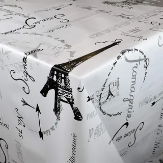 KEVKUS Wachstuch Tischdecke Meterware OZ-8006 Paris Eiffelturm schwarz weiß wählbar in eckig rund oval (Rand: Schnittkante (ohne Einfassung), 120 x 160 cm oval)