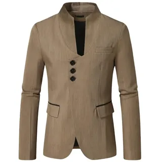 Sakko Herren,Retro Blazer mit Stehkragen für Herren, Klassischer, Maßgeschneiderter Business Anzug, Einreihig, Modisch, Solide, Schicke Smokingjacke für Die Tägliche Arbeit Bei Hochzeitsfeiern - L