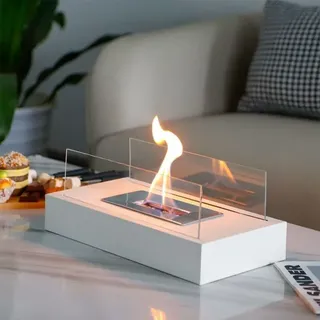 Rechteckiger Tischkamin, 35 Cm Lang, Tragbar, Sauber, Bioethanol-tischkamin Ohne Belüftung Für Den Innen-/außenbereich, Terrasse/garten (weiß)