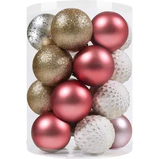 Beinhome Weihnachtskugeln 20 TLG.8cm Christbaumkugeln Weihnachtsbaumschmuck Mit Schlüsselband Bruchsicher Plastik Weihnachten Deko mit Anhänger für Party Weihnachtsdeko Weiß Rosa Silber Gold