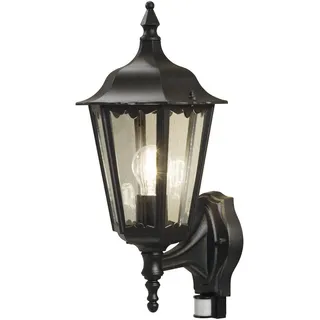 KONSTSMIDE LED Außen-Wandleuchte Laterne mit Bewegungssensor, Höhe 48cm, Bewegungsmelder, LED wechselbar, Warmweiß, Wand Außenleuchte zur Fassadenbeleuchtung, inkl. E27 Leuchtmittel schwarz