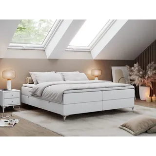 MKS MÖBEL Boxspringbett LESS (Set, Packung, T30-Schaum, Bettkästen, Doppelbett, Polsterbett), Doppelbett mit Multipocket-Matratzen, Topper, Modern weiß 160 cm x 200 cm x 53 cm