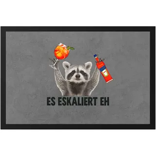 Hey!Print Es eskaliert eh Waschbär Fußmatte Lustige Party Türmatte Aperol Spritz Geschenk WG Feier Festival Mitbringsel Geburtstag