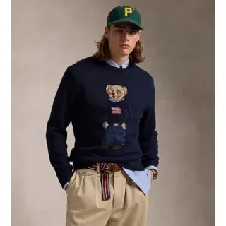 Polo Ralph Lauren für Herren. 710946137001 Pullover aus Baumwolle und Leinen mit dem ?Polo Bear? in Marineblau (M), Lässig, Langarm