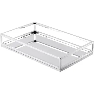 Tablett Edelstahl, Servierbrett Servierplatte Silber Tisch Luxus - Serviertablett mit Henkel aus Metall - Silbertablett - Deko Dekoration - Weihnachtsdeko für Wohnzimmer, Esszimmer oder Küche - 40 cm