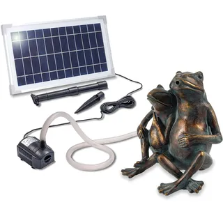 Esotec Solar Wasserspeier Set Frösche Paar, Solarpumpe, Teichfigur Gartenfigur Gartenstatue, Tauchpumpe, Gartenbrunnen Solar, Springbrunnen außen Outdoor, Vogeltränke H=22cm 101657