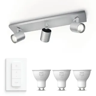 Philips Hue Runner Aufbauspot Mit 3 Lichtpunkten Gu10 (aluminium) Warmweißes Licht - Inkl. 1 Dimmschalter - White