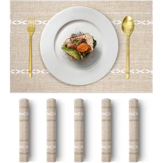 Tischset 6er Set Abwaschbar Platzsets Boho Rechteckig Bauernhaus-Stil Tischset Platzset für Hause Küche Restaurant und Hotel Gelb