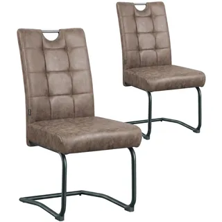 B&D home Sofia Esszimmerstühle 2er Set, Mikrofaser Braun | Freischwinger Schwingstuhl, Gepolsterte Sitzschale mit Griff, Metallkufe schwarz, Retro-Industrial Design