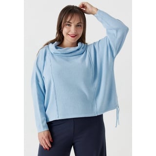 Kekoo Tunikashirt Feinstrick Pullover mit Schalkragen aus reiner Baumwolle 'Pure' blau 40-46