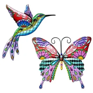 Metall-wanddeko Für Den Außenbereich: Vogel- Und Schmetterlingsmotiv, Hängende Vogel-wandskulptur, Wanddekoration
