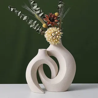 2er Keramik Vase, Pampasgras Vasen matt, Dekovase, Handgefertigte Getrocknete Blumenbehälter, Boho Blumenpflanzenbehälter, Kunsthandwerk Ornament... - Türkis